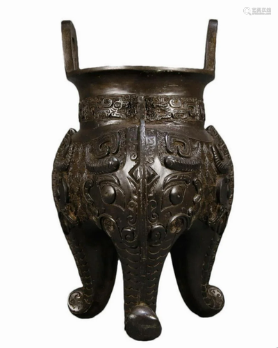 A Ancient Bronze 'Animal Mask' Tripod Censer With ...