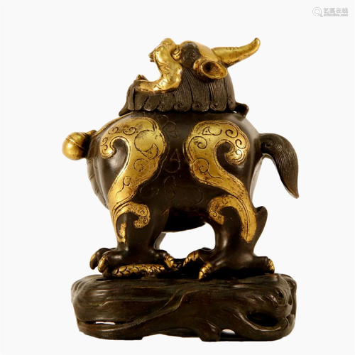 A Gilt-Bronze Unicorn Censer