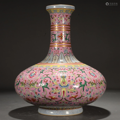 An Enamel-Painted 'Scrolling Flower' Vase