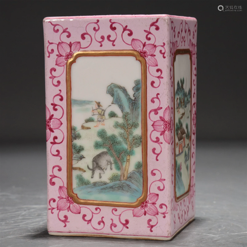 A Rectangular Famille-Rose Ruby-Glazed Gilded 'Story&#x...