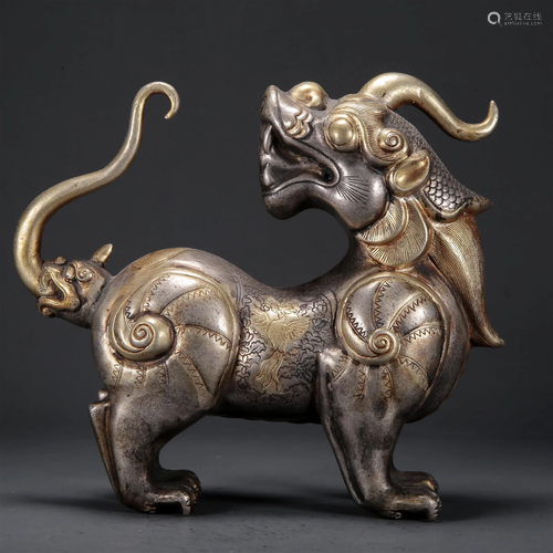 A Gilt-Bronze Silver Unicorn