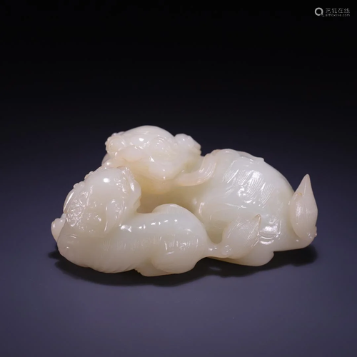 An Exquisite Hetian Jade Lion Group