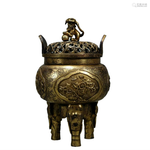 A Gilt-Bronze 'Flower' Censer With Elephant's...