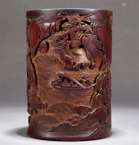 A Bamboo 'Landscape& Figure' Brush Pot