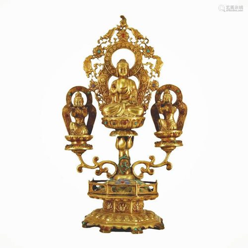 A Gilt-Bronze Gem-Inlaid Figure Of Buddha Shakyamuni