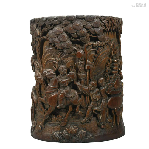 A Bamboo 'Landscape& Figure' Brush Pot