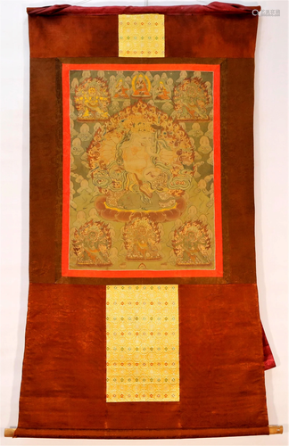 An Elaborate Tibetan Elephant-nose Mammon Thangka