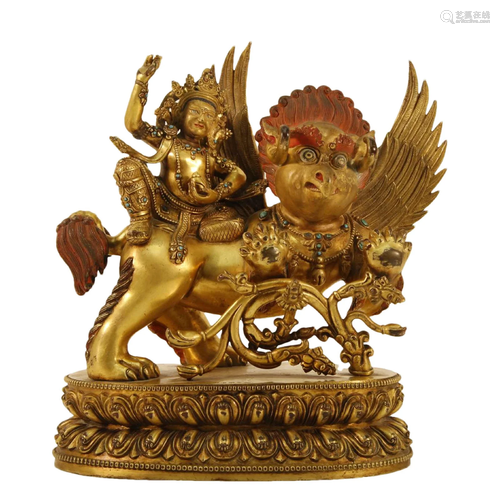 A Gilt-Bronze Gem-Inlaid Figure Of Bodhisattva