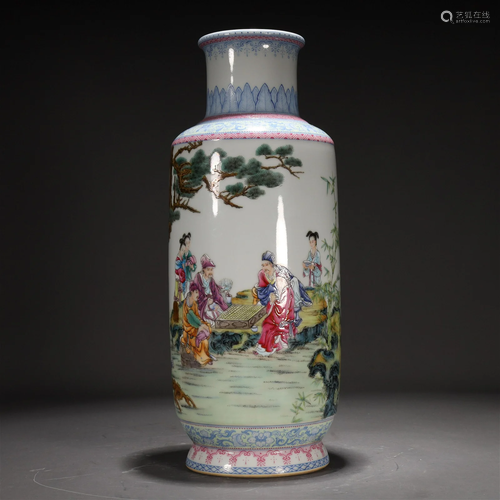 An Enameled 'Pine, Scholar, Poem' Mallet Vase