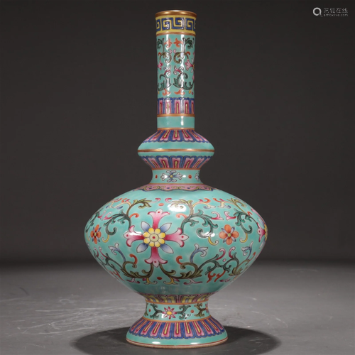 An Enamel-Painted Green-Ground Gilded 'Flower' Can...