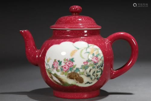 An Enameled Ruby-Glazed 'Flower& Bird' Ewer