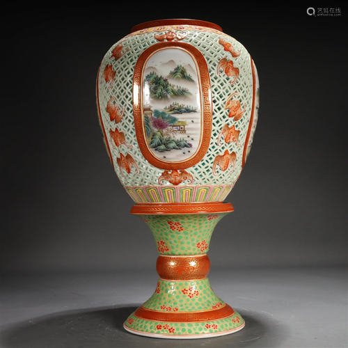 An Enameled Gilded Hollowed-Out 'Landscape' Lanter...