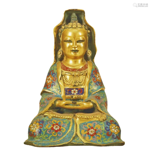 A Gilt-Bronze& Cloisonne Figure Of Guanyin