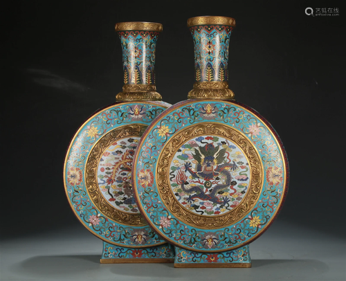 A Cloisonne 'Dragon& Phoenix' Double-Moonflask