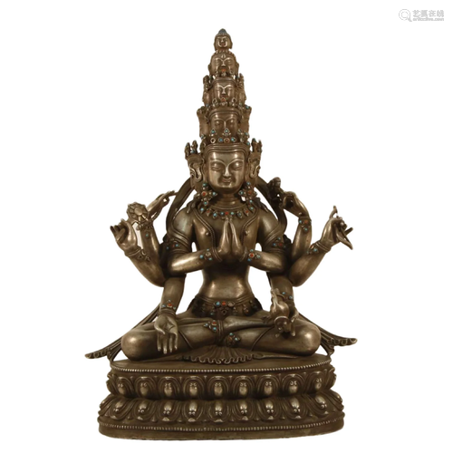 A Gilt-Bronze Figure Of Avalokiteshvara With Eleven Faces