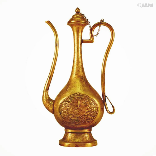 A Slender Gilt-Bronze 'Phoenix& Flower' Ewer