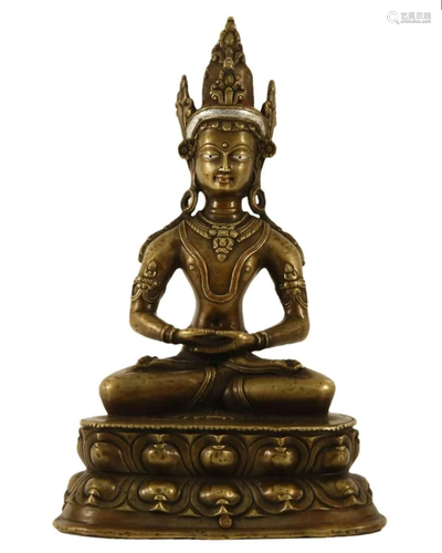 An Alloy Copper Silver-Inlaid Figure Of Amitayus