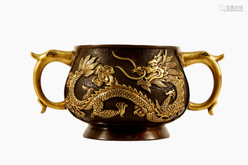 A Gilt-Bronze Dragon Patterned Censer