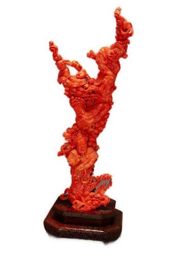 Large and Impressive Chinese Coral Carving,