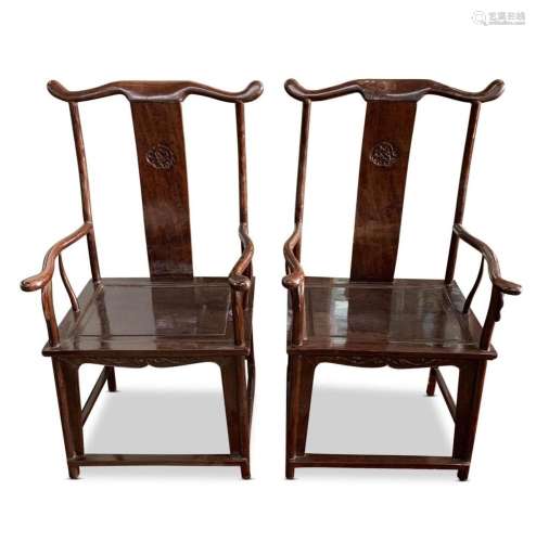 Pair of Chinese Yoke Back Arm Chairs,