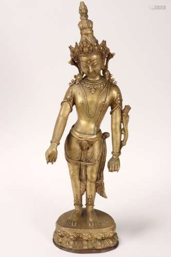 Good Gilt Bronze Standing Bodhisattva,