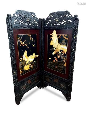 Large Japanese Meiji Period Two Panel Screen,