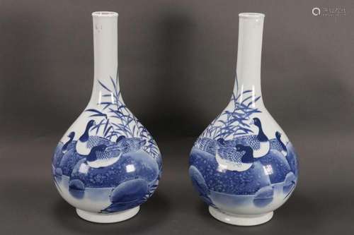 Large Pair of Japanese Blue and White Porcelain