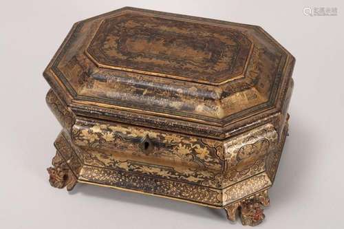 Chinese Export Ware Lacquer Tea Caddy,