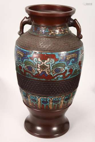 Chinese Twin Handled Closinne Vase,