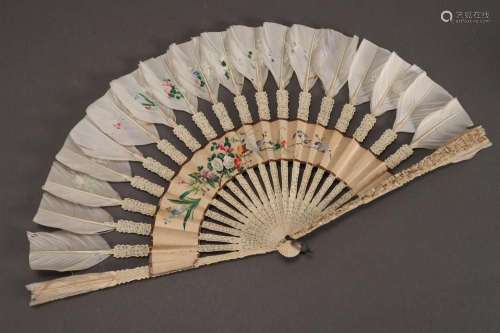 Fine Chinese Qing Dynasty Bone and Feather Fan,