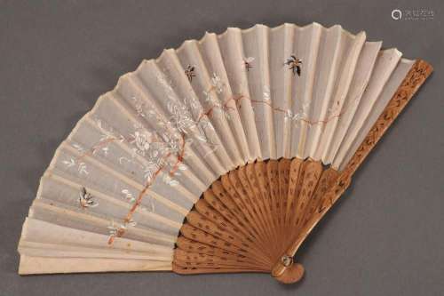 Chinese Qing Dynasty Sandalwood and Silk Fan,
