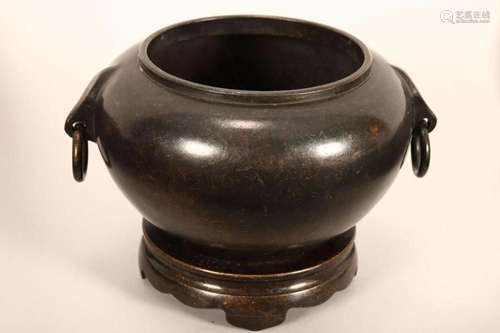 Chinese Twin Handled Bronze Censer,