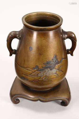 Japanese Meiji Period Bronze Vase on Stand,