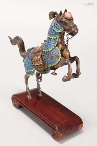 Chinese Sterling Silver and Enamel Horse Figure,