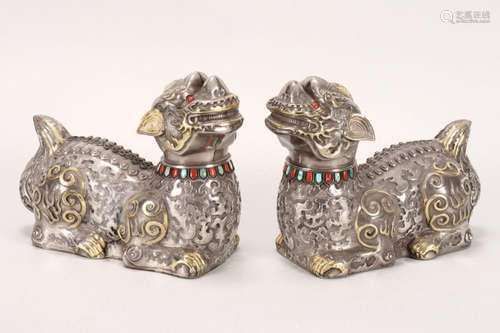 Wonderful Pair of Tibetan Silver Figural Boxes,