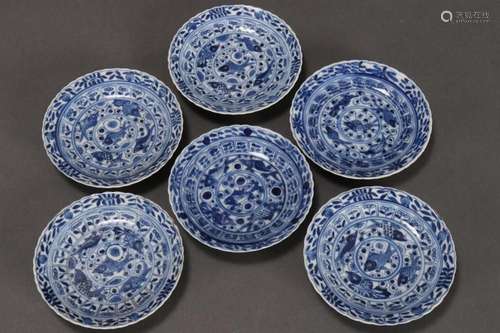 Set of Six Chinese Qing Dynasty Blue and White