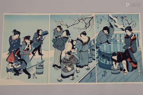 Japanese Woodblock Triptych,