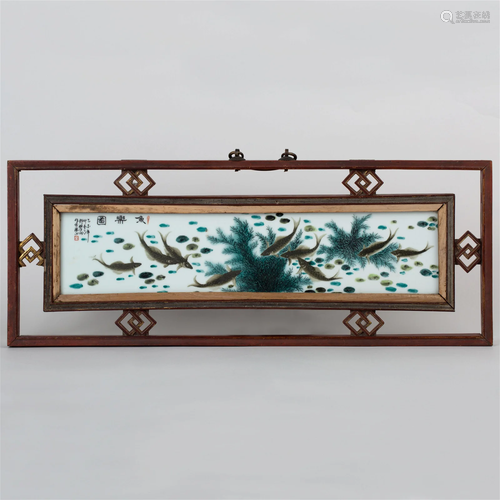 Porcelain fish painting with 'Deng Bishan's signat...