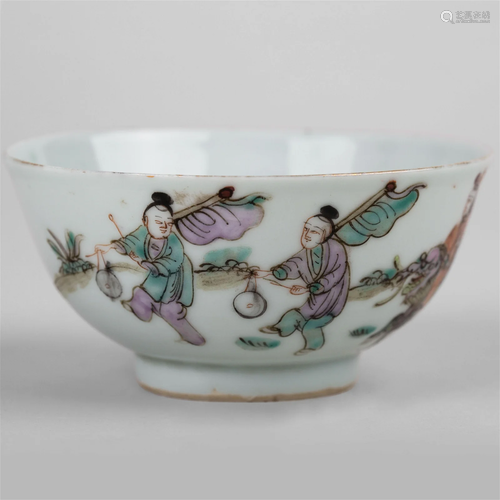 Teacup with baby play, 'Zha Renyu' mark, late QING...