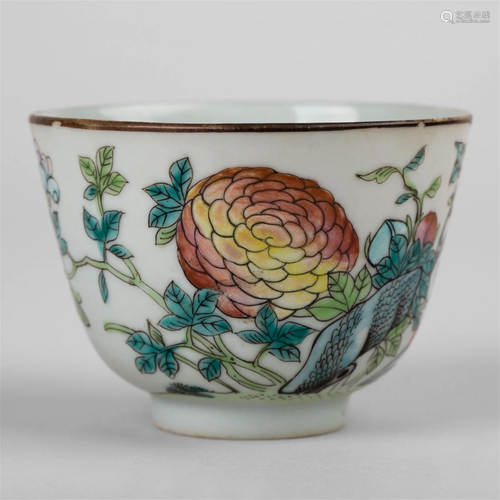 Famille Rose floral butterfly bowl with mark