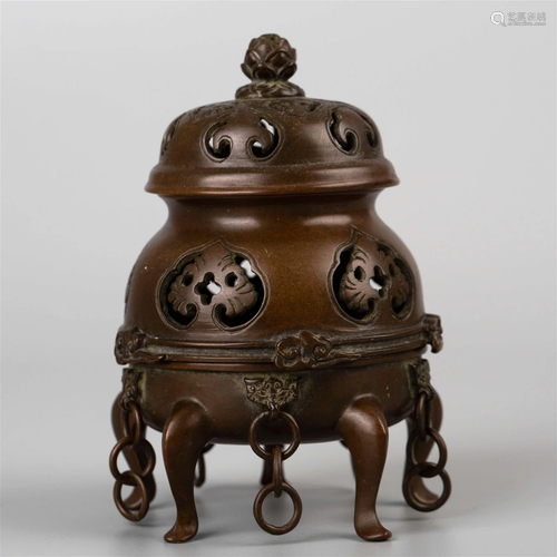 Bronze incense burner with "Shi Gu Zhi Bao" mark