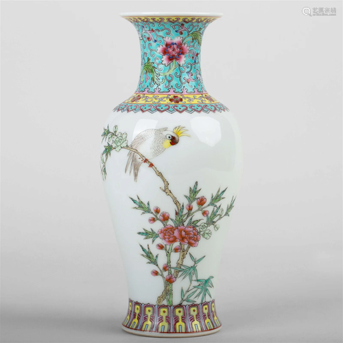 Made in Jingdezhen, China, famille rose flower and bird poet...