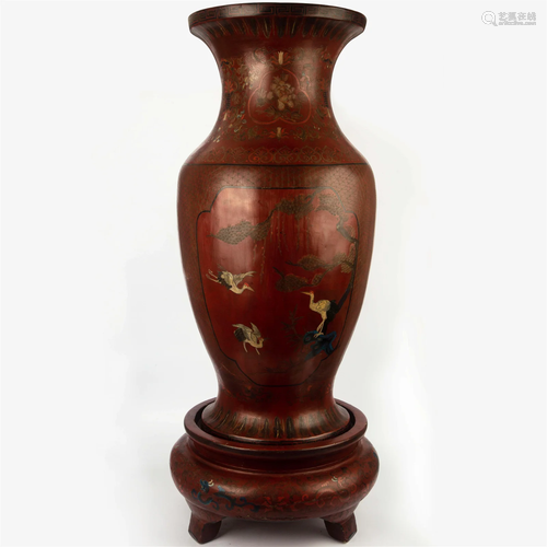 A LACQUER CARVED LARGE VASE, KANG XI YEAR