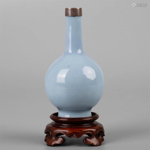 SKY BLUE GLAZE SMALL VASE WITH DAQING KANGXI REIGN MARK