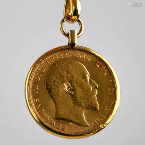 Edward VII 22k gold 8g gold coin 24k gold chain