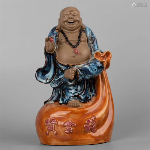 Shiwan kiln ceramics Golden Buddha, made by Liang Zhihao