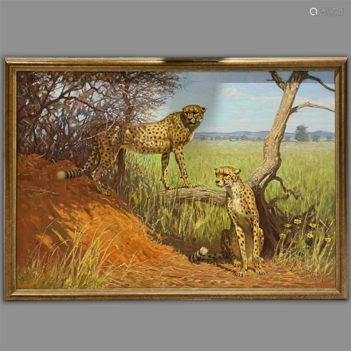 Dwayne Harty (Born 1957) Cheetahs, size: 46(w) x 31.5 (h) in