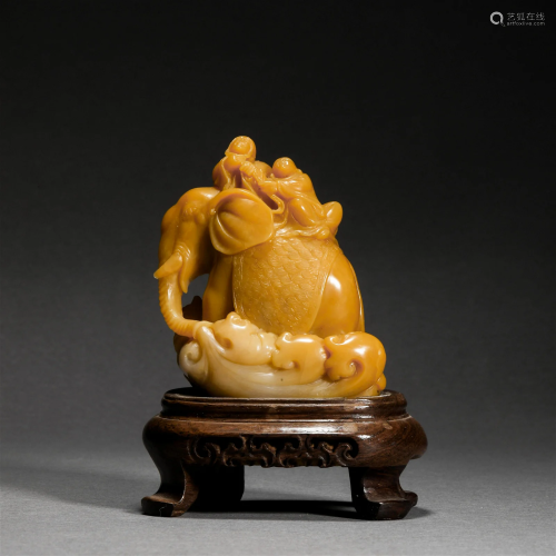 Qing Dynasty,Shoushan Field-Yellow Stone Elephant Ornament