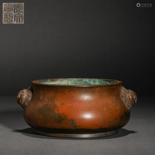 Ming Dynasty,Copper Beast Head Incense Burner