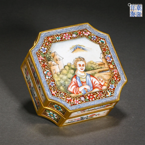 Qing Dynasty,Painted Enamel Character Square Box